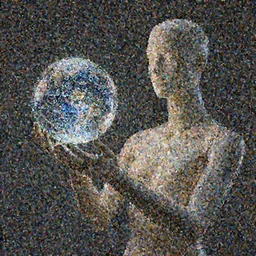 a beautiful mannequin holding a glass ball representing the universe, in the style of michael cheval, 4k, trending on artstation, hyper detailed, photorealistic, volumetric lighting, octane render, dramatic