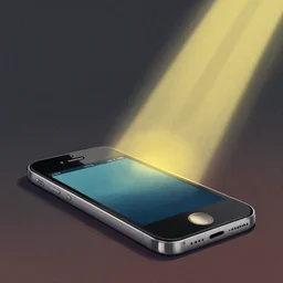 editorial illustration by karolis strautniekas and mads berg, portrait of the lonely iphone, colorful, fine texture, detailed, muted colors, film noir, dramatic lighting, dynamic composition, vivid, matte print, wide angle, ( ( sunbeams ) ), moody, extreme perspective