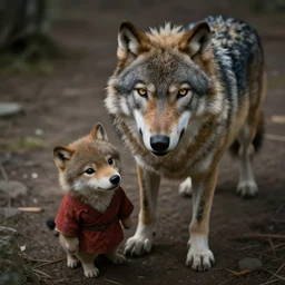 wolf and cub chinese mythology, top view, cinematic, fantasy character portrait, highly detailed, 8 k realistic