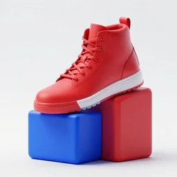 red cube high top up, blue cube low under down