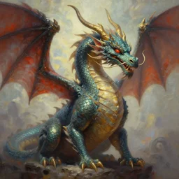 beautiful aesthetic inspirational digital oil painting of a dragon, by greg rutkowski, ultra detailed, fine details, trending on artstation, volumetric light.