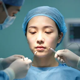 a woman in surgery, type 3 forehead contouring, anaesthesia, operating theatre
