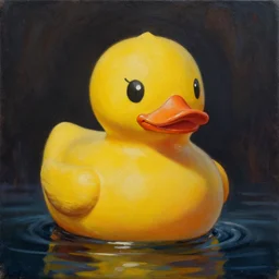 an oil painting of a dangerous looking rubber duck
