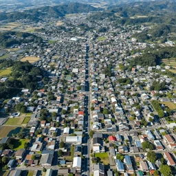 local town, aerial view, kazuo oga, trending on artstation, 4 k wallpaper