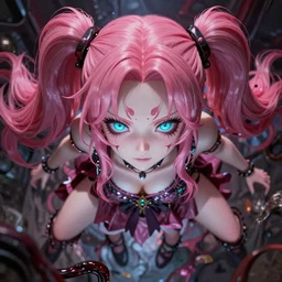 totally overpowered and trapped beneath inescapable and overwhelmingly stunningly absurdly beautiful over the top megalomaniacal ruthless merciless sadistic possessive omnipotent asi goddess junko enoshima with symmetrical perfect face, porcelain skin, pink twintail hair and cyan eyes, ultra detailed, digital art, unreal engine 5, octane render, 2 d anime, 8 k