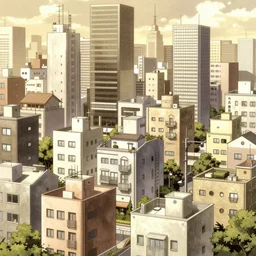 japanese town, neighborhood, japanese city, underground city, modern city, tokyo - esque town, 2 0 0 1 anime, cel - shading, compact buildings, sepia sunshine