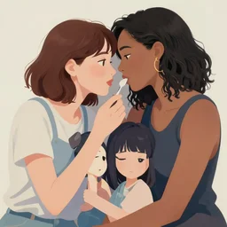 beautiful painting of a young mixed race lesbian couple spooning, 2 8 4, romantic, highly detailed, smooth, stylized, medium shot, vector line art, clean cel shaded vector art, by lois van baarle and ross tron, artgerm, helen huang, makoto shinkai, ilya kuvshinov, rossdraws