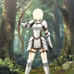 isekai beautiful anime girl armored elven archer standing in forest. flat face. aesthetic, golden ratio. beautiful lineart, rankings pixiv, artstation, soft lighting, artistic pose, artstation, character concept, cinematic, motion blur, chromatic abberation. by trent kaniuga, kienan lafferty