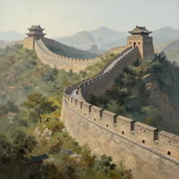 fantasy painting of a giant chinese wall