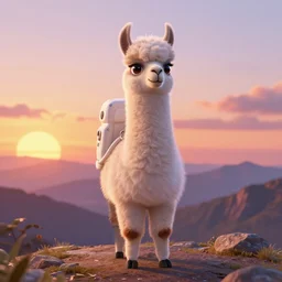 astronaut llama, sunset, mountain, disney pixar, highly detailed, trending in artstation