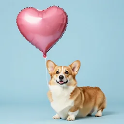 a corgi with a heart shaped balloon, very detailed, photo by annie leibovitz, Sigma 85mm, f/1.4