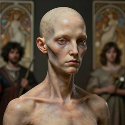 a hyper - realistic character concept art portrait of an antimatter being, depth of field background, artstation, award - winning realistic sci - fi concept art by jim burns and greg rutkowski, beksinski, a realism masterpiece, flesh - tone color palette, james gilleard, bruegel, alphonse mucha, and yoshitaka amano.