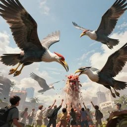 giant bird creatures coming from the sky, eating humans, digital art, concept art, trending on artstation, 4 k, hd, cinematic, detailed