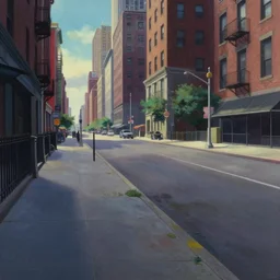 gouache matte painting!!! isometric, new york walkway from left to right, empty street ground panorama, brooklyn in far distance, dramatic daytime, cinematic angle, studio ghibli, makoto shinkai, pixar painting, cinematic lighting, detailed gouache painting, hyperrealistic, 8 k