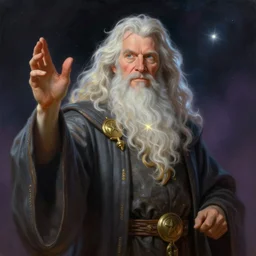 epic illustration of Christopher Lloyd as a space wizard by Paul Lehr, detailed,