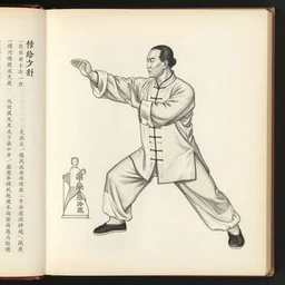 ancient tai chi manuals, illustrated chinese martial arts handbooks, detailed illustrations, extreme postures