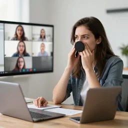 a work colleague on a zoom call trying to talk but they are muted
