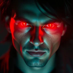 a man with red glowing eyes