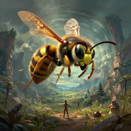 photo of a crazy wasp, warped reality, cinematic lighting, fantasy landscape, artstation, art by alison watt, altichiero, americo makk, arthur hughes
