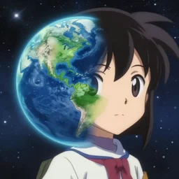 anime portrait of earth - chan!!! on space, art station, ( ( ( blurred, highly detailed, chibi ) ) ), illustration, cinematic!!! close - up shot!!!