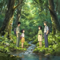 makoto shinkai, yoji shinkawa, ilya kuvshinov, rumiko takahashi, beautiful forest with a stream running through it, light leaks, fantasy, highly detailed