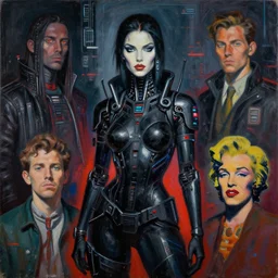 the beautiful painting of a dark cyberpunk and fantasy woman by basquiat, warhol, belzinski, and josan gonzalez