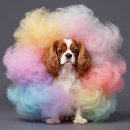 fluffy cotton wool of many different colors, cavalier king charles spaniel, art by artgerm and krenz cushart