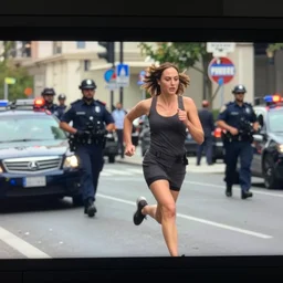 dash cam screenshot of gal gadot running from the cops
