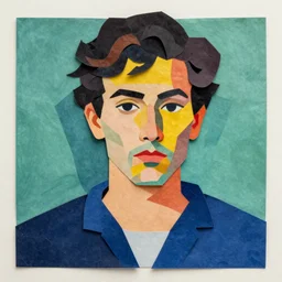a portrait a very ordinary person, by Henri Matisse, cut-out paper collage, flat bold color, facing front
