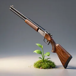 shotgun with a plant growing out, digital art, studio lightning,3d render