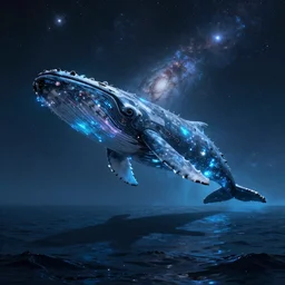 a giant glowing spaceship in the ocean, shadow of a whale, galaxy, hyper realistic, epic lighting, cyberpunk, wide angle lens