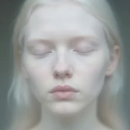 out of focus photorealistic portrait of a beautiful pale young woman by gerhard richter, very blurry, translucent white skin, closed eyes, foggy, closeup