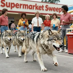 Angry wolves are released on the set of Supermarket Sweep. (1975)