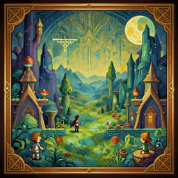 a cartoon night!!!!!! landscape game background in art deco surrealism expressionism, artstation, ( ( ( ( breath of the wild style ) ) ) )