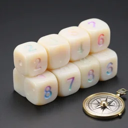 a Dice Set with Level Up Dice on ivory jade with transitioning ionized raised numbers & compass, product photo