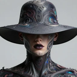 portrait of mystic lips hidden under wide - brim hat, intricate abstract. intricate artwork, by tooth wu, wlop, beeple, dan mumford. concept art, octane render, trending on artstation, greg rutkowski very coherent symmetrical artwork. cinematic, key art, hyper realism, high detail, octane render, 8 k, iridescent accents