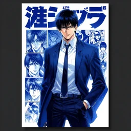 professionally drawn seinen mature cyberpunk detective horror action manga comic cover, full color, beautifully drawn coherent professional, drawn by ilya kuvshinov!, satoshi kon, kentaro miura, dave mckean, tsutomu nihei. japanese script kanji hiragana on the cover. minimalist stylized cover art. indigo blue vibrant cel shaded