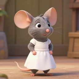 a tan anthropomorphic mouse female in a white dress, in the style of zootopia