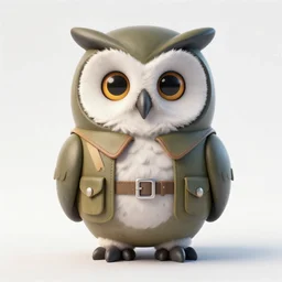 hyperrealistic 3 d owl wearing ww 2 pilot clothes, funny facial expression, in a tree by beatrix potter, sharp focus, detailed fluffy feathers, glowing eyes, glowing lanterns