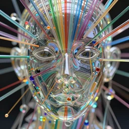 of a glass sculpture of fantasy close up of a face with lots of colors and rays and strands digital art, concept eclectic, high detail