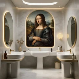 in a futuristic bathroom, renaissance painting