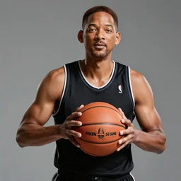 will smith holding a basketball, realistic, 8 k, extremely detailed, cgi, trending on artstation, hyper - realistic render, 4 k hd wallpaper, premium prints available, by greg rutkowski
