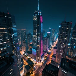 cyberpunk city, three - point perspective