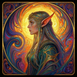 side profile centered painted portrait, elisha cuthbert as goblin forest druid, d & d, gloomhaven, matte painting concept art, art nouveau, beautifully backlit, swirly vibrant color lines, fantastically gaudy, aesthetic octane render, 8 k hd resolution, by ilya kuvshinov and cushart krentz and gilleard james