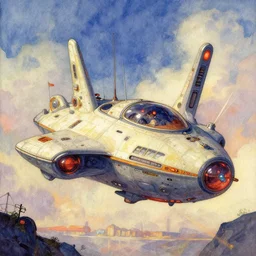 a relaxing cinematic water colour of a solarpunk spaceship by roger dean in the style of art - deco art, very, very aesthetic