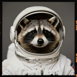 kodak portra 4 0 0, wetplate, a playful raccoon dressed as a soviet cosmonaut, close up, space helmet