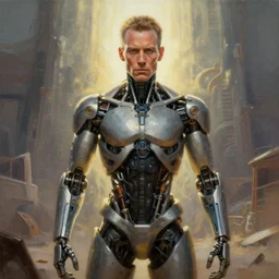 perfectly centered portrait, front view of a beautiful biomechanical saul goodman, post apocalyptical albuquerque background, strong radiant light, rim - light, symmetrical, concept art, intricate detail, volumetric shadows and lighting, realistic oil painting by tim hildebrandt,