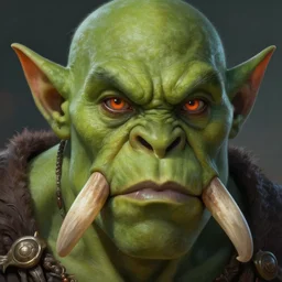 portrait of a green orc, detailed eyes, tusks, fantasy, intricate, highly detailed, digital painting, 4 k, hdr, concept art, smooth, sharp focus, illustration, by wayne reynolds