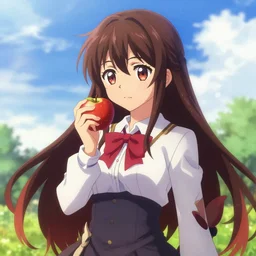 isekai masterpiece by liya nikorov, zeronis, sciamano 2 4 0. of a girl holding an apple