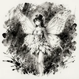 beautiful ink sketch, a young fairy by sakimichan, sakimichan
